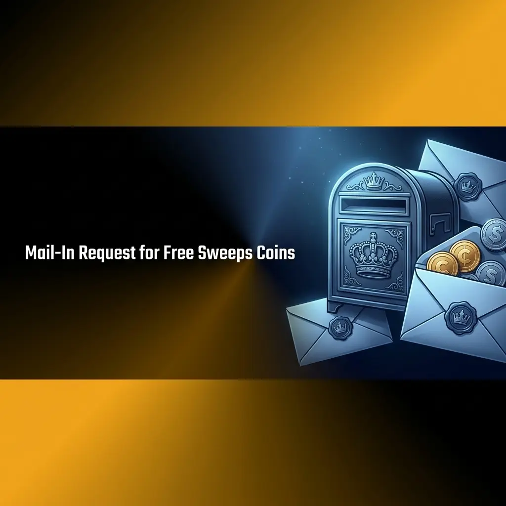 Handwritten mail-in request envelope for free Sweeps Coins at Crown Coins Casino, no purchase necessary for US players