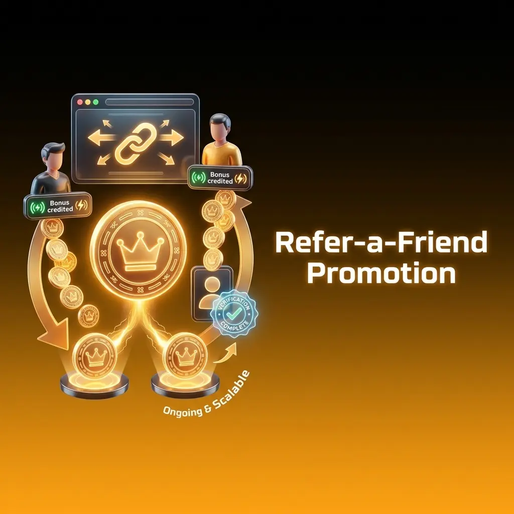 Crown Coins Casino refer-a-friend program rewarding both referrer and new player with bonus Crown Coins upon signup