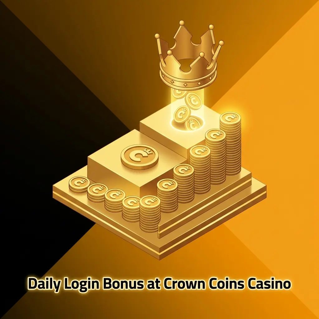 Crown Coins Casino daily login bonus screen showing free coins awarded for consecutive logins with no purchase required