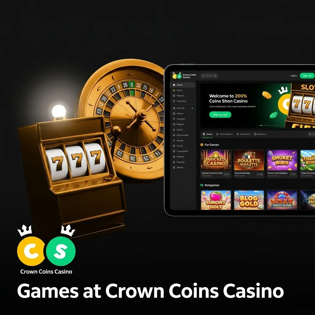 Crown Coins Casino game library featuring slots, jackpots, table games, video poker, and specialty titles for US players