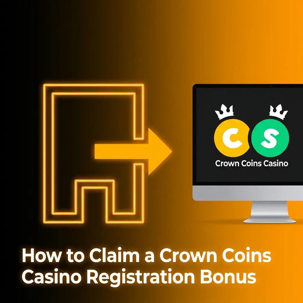 Crown Coins Casino registration bonus claim steps showing welcome package of 100K Crown Coins and 2 Sweeps Coins
