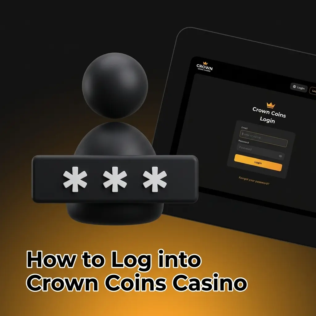 Crown Coins Casino login screen showing email and password fields for quick two-step account access