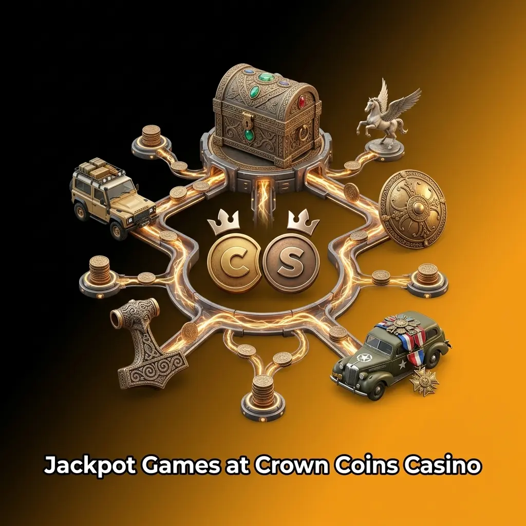 Crown Coins Casino jackpot games including Mega Moolah and Divine Fortune with growing prize pools for US players