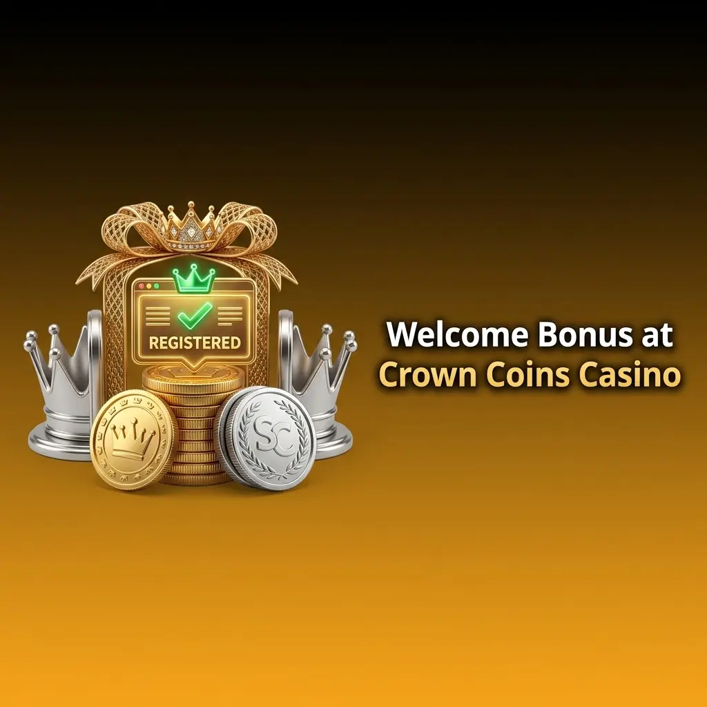 Crown Coins Casino no-deposit welcome bonus offering 100,000 Crown Coins and 2 Sweeps Coins for new players